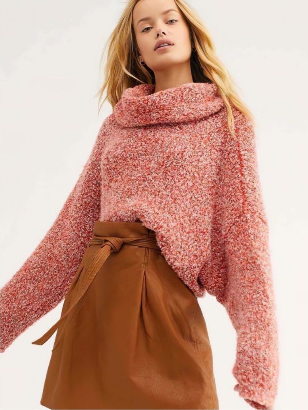 Free People Womens BFF Cowl Neck Cropped Sweater Scarlet Flame Red large